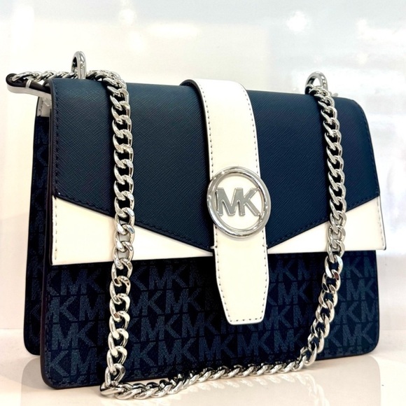 Michael Kors Greenwich Small Color-Block Signature Crossbody Bag Admiral Blue - Picture 1 of 9